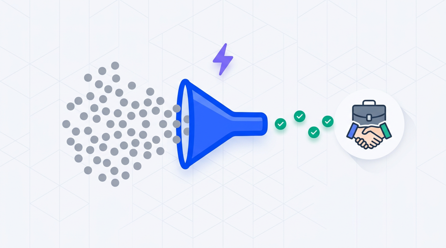 Infographic: many leads get filtered, only qualified ones reach the sales team